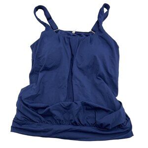 Lands End Tankini Top Women 6 Blue Blouson Pad Bra Adj‎ Strap Nylon Spandex Swim